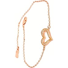 Ose Shop Kalp Figurlu Swarovski Tasli Gumus Rose Bileklik