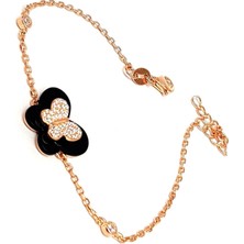 Ose Shop oniks ve zirkon taşlı gümüş üzerine rose altın kaplama bileklik