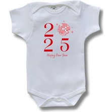 Betül Bebek Kısa Kollu Yılbaşı Baskılı Organik Pamuk Çıtçıtlı Yeni Yıl Bebek Body&zıbın