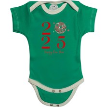 Betül Bebek Kısa Kollu Yılbaşı Baskılı Organik Pamuk Çıtçıtlı Yeni Yıl Bebek Body&zıbın