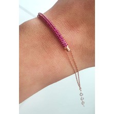 Ose Shop Pembe Zirkon Taşlı 925 ayar Gümüş Rose Tasarım Bileklik