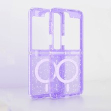 Roketcim Galaxy Z Flip 6 Kılıf Magsafe Şarj Özellikli Parlayan Simli Saydam Renkli Allstar Kapak