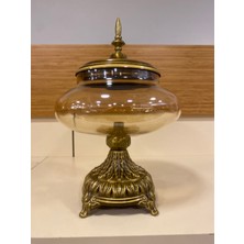 Dekoratif Salon Aksesuarı Antik Eskitme Amber Cam Pirinç Kapaklı Obje