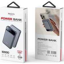 Yesido YP49 10.000 Mah Dijital Göstergeli 22.5W USB 3.0 / 20W Type-C Çıkışlı ve 15W Kablosuz Şarjlı Pd Hızlı Şarj Manyetik Magsafe Powerbank - Siyah