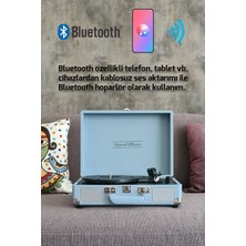 *ücretsiz Kargo Record Master ST14012 Pudra Mavi Retro Pikap Bluetooth ve Şarj Özellikli Retro Pikap 33, 45, 78 Devir