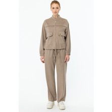 ON Ekol Beli Lastikli Fermuarlı Mont Vizon