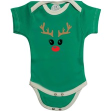 Betül Bebek Kısa Kollu Yılbaşı Baskılı Organik Pamuk Çıtçıtlı Yeni Yıl Bebek Body&zıbın