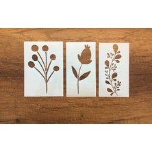 Piktura Kır Çiçeği, Floral, Botanik, Yaprak Minimalist Stencil Şablon 3lü Seri No.5