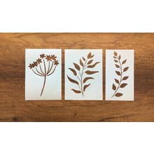 Piktura Kır Çiçeği, Floral, Botanik, Yaprak Minimalist Stencil Şablon 3lü Seri No.6