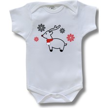 Betül Bebek Kısa Kollu Yılbaşı Baskılı Organik Pamuk Çıtçıtlı Yeni Yıl Bebek Body&zıbın