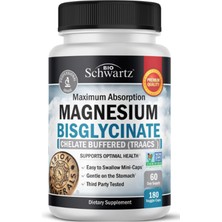 Bioschwartz Magnesium Bisglycinate 100% Chelate No-Laxative Effect - Maximum Absorption- Fully Reacted & Buffered For Energy Muscle Bone & Joint Support -180 Vegi Capsul.