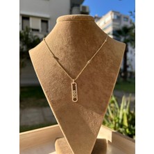 Moonjy Çelik Gold Sıralı Zirkon Taşlı Dikey Mess Kolye