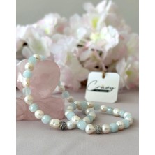 Hakiki Kültür Incisi & Akuamarin Doğaltaşlı Anne Kız Kombin Bileklik