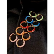 Takı Box Şerit Taşlı ve Renkli Mineli Gold Halka Küpe