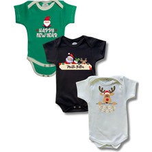 Betül Bebek Kısa Kollu 3lü Yılbaşı Baskılı Renkli Organik Pamuk Alttan Çıtçıtlı Bebek Body&zıbın