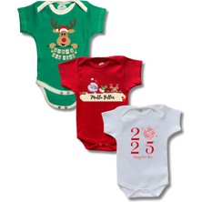 Betül Bebek Kısa Kollu 3lü Yılbaşı Baskılı Renkli Organik Pamuk Alttan Çıtçıtlı Bebek Body&zıbın