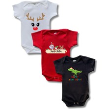 Betül Bebek Kısa Kollu 3lü Yılbaşı Baskılı Renkli Organik Pamuk Alttan Çıtçıtlı Bebek Body&zıbın