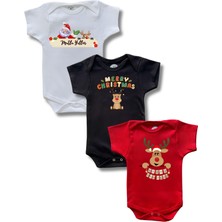 Betül Bebek Kısa Kollu 3lü Yılbaşı Baskılı Renkli Organik Pamuk Alttan Çıtçıtlı Bebek Body&zıbın