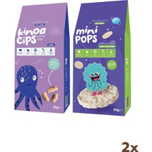 Slimplus 20G Sade Kinoa Cipsi For Kids Bebek Ahtapot ve 30G Mini Pops Pirinç Patlakları