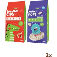 Slimplus 20G Sade Kinoa Cipsi For Kids Sevimli Dinozor ve 30G Mini Pops Pirinç Patlakları