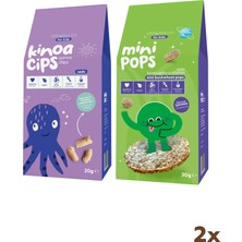 Slimplus 20G Sade Kinoa Cipsi For Kids Bebek Ahtapot ve 30G Mini Pops Karabuğday Patlakları