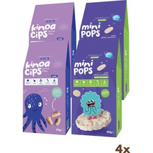 4\\\'lü Paket 20G Sade Kinoa Cipsi For Kids Bebek Ahtapot ve 30G Mini Pops Pirinç Patlakları