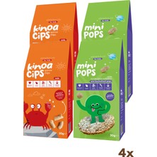 Slimplus 4 Paket 20G Sade Kinoa Cipsi For Kids Neşeli Yengeç ve 30G Mini Pops Karabuğday Patlakları