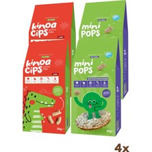 Slimplus 4 Paket 20G Sade Kinoa Cipsi For Kids Sevimli Dinozor ve 30G Mini Pops Karabuğday Patlakları