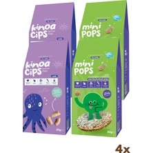 Slimplus 4 Paket 20G Sade Kinoa Cipsi For Kids Bebek Ahtapot ve 30G Mini Pops Karabuğday Patlakları