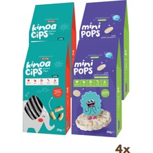 4\\\'lü Paket 20G Sade Kinoa Cipsi For Kids Tatlı Fil ve 30G Mini Pops Pirinç Patlakları