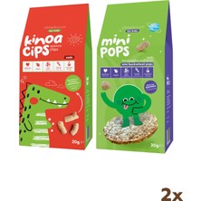 Slimplus 20G Sade Kinoa Cipsi For Kids Sevimli Dinozor ve 30G Mini Pops Karabuğday Patlakları