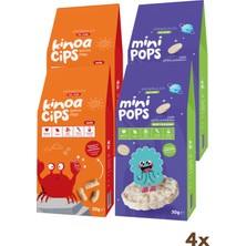 4\\\'lü Paket 20G Sade Kinoa Cipsi For Kids Neşeli Yengeç ve 30G Mini Pops Pirinç Patlakları