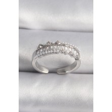 Clariss Pirinç Gümüş Renk Zirkon Taşlı Inci Detay Vıp Seri Kadın Yüzük