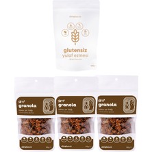 Slimplus 3 Paket Kakao Yer Fıstığı Glutensiz Ilave Şekersiz Vegan 100 gr Granola ve 500 gr Yulaf Ezmesi Paketi