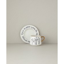 English Home Cute Cat New Bone China 2 Parça 1 Kişilik Çay Fincanı Takımı 320 ml Siyah-Gold