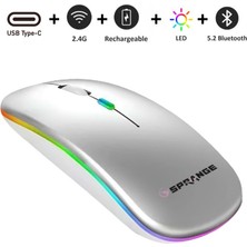 Kablosuz Mouse Bluetooth – Şarjlı, Type-C, Ergonomik, 500 Mah, 800/1200/1600 Dpı, LED Işık