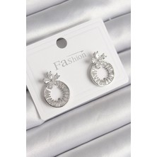 Callerrons Accessories Gümüş Renk Zirkon Taşlı Halka Model Çiçek Figür Kadın Küpe - EBJ241214W29886