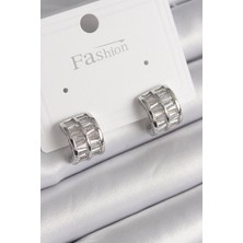 Callerrons Accessories Gümüş Renk Çift Sıra Zirkon Taşlı Kadın Küpe - EBJ241214W29880