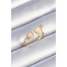 Callerrons Accessories Gold Renk Beyaz Mineli Kalp Model Kadın Yüzük - EBJ241214W29787