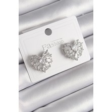 Callerrons Accessories Gümüş Renk Zirkon Taşlı Kalp Model Kadın Küpe - EBJ241214W29874