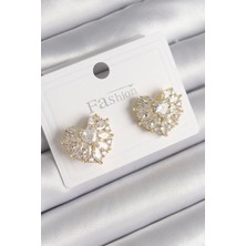 Callerrons Accessories Gold Renk Zirkon Taşlı Kalp Model Kadın Küpe - EBJ241214W29875