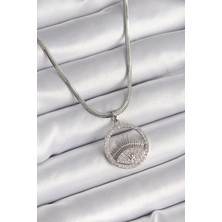 Callerrons Accessories Gümüş Renk Italyan Zincir Zirkon Taşlı Göz Model Kadın Kolye - EBJ241214W29946