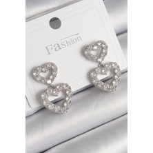 Callerrons Accessories Gümüş Renk Zirkon Taşlı Sallantı Kalp Model Kadın Küpe - EBJ241214W29890