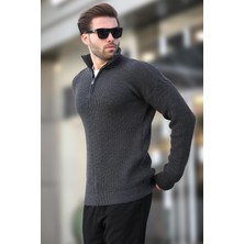 Antrasit Fermuar Yaka Triko Erkek Kazak E7295