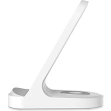 2 In 1 Masaüstü Kablosuz Şarj Cihazı Beyaz