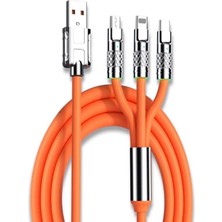 Hızlı 120W 6A Sıvı Silikon Metal Uçlu LED Işıklı Micro Type-C iPhone 3 In1 Şarj Kablosu 1.2m