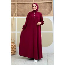 Boydan Düğmeli Taş Işleme Detaylı Ferace 7903 Bordo