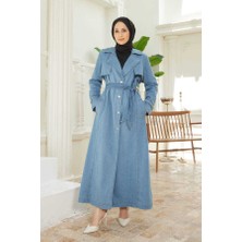 Neways 6458-BATTAL Allerli Denim Trençkot Mavi