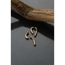 Çildan Womens Gold Zirkon Taşlı Özel Tasarım Yarım Halka Küpe