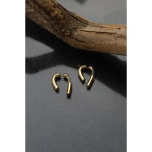 Çildan Womens Gold Zirkon Taşlı Özel Tasarım Yarım Halka Küpe